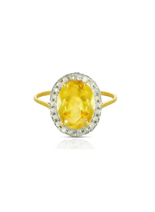 18k Gold 10mm Genuine Oval Cut Citrine 0.12Ct Genuine Diamonds Ring 