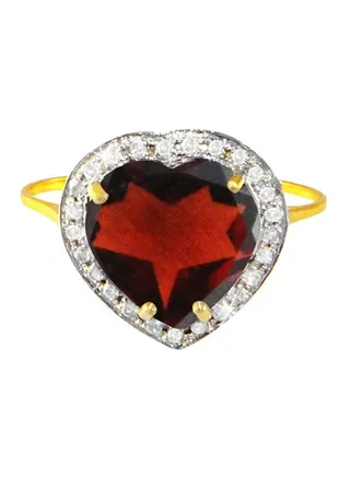 18 Karat Gold Heart Cut Garnet Ring With Diamond 
