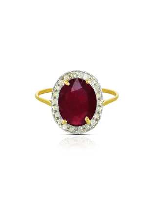 18k Gold 10mm Genuine Oval Cut Ruby 0.12Ct Genuine Diamonds Ring 