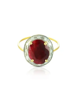 18k Gold 10mm Genuine Oval Cut Ruby 0.12Ct Genuine Diamonds Ring 