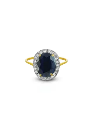 18K Gold 0.12ct Diamonds 10mm Oval Sapphire Ring 