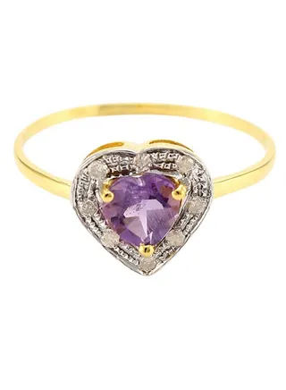 18K Gold Diamonds And Amethyst Ring 0.08 Carat 