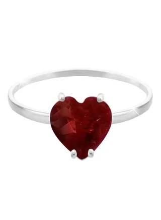 18 Karat Solid White Gold 7 mm Garnet Ring 
