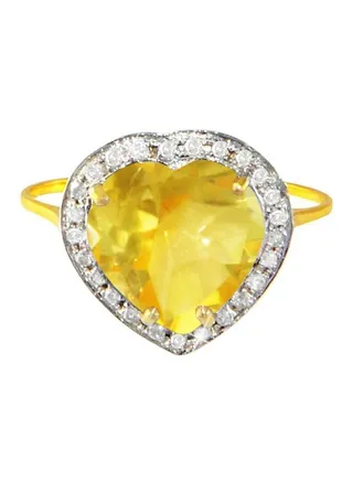 18 Karat Gold Diamond Studded Heart Cut Citrine Ring 