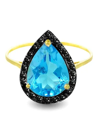18 Karat Gold 0.12 ct Genuine Diamonds Topaz Cocktail Ring 