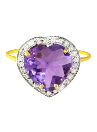 18 Karat Gold Heart Cut Amethyst Ring With Diamond 