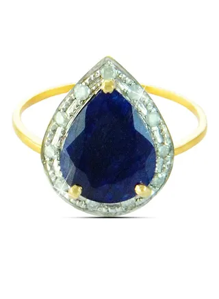 18K Gold Genuine Drop Cut Ruby Diamonds Ring 0.12 Carat 