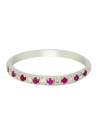 Capri Gold Half Eternity Ruby and  Diamond  Ring in 18K White Gold, 7 US 