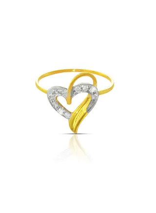 18K Solid Yellow Gold 0.12Ct Genuine Diamonds Overlapped Heart Ring 