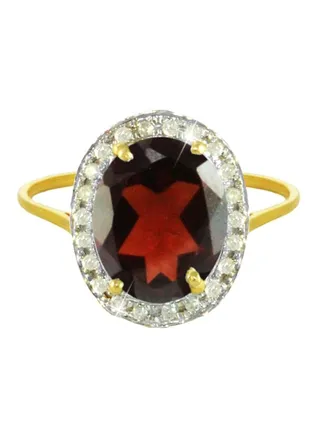 18 Karat Gold Diamond Oval Cut Garnet Ring 