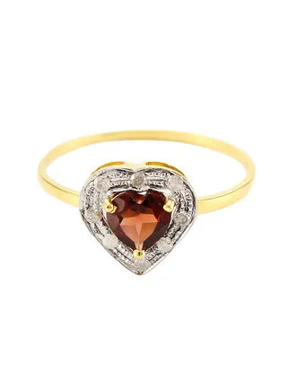 18K Solid Gold 0.6Ct Genuine Heart Cut Garnet 0.08Ct Genuine Diamonds Ring 