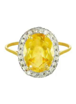 18 Karat Gold 0.12 Carat Genuine Diamond Oval Cut Citrine Ring 