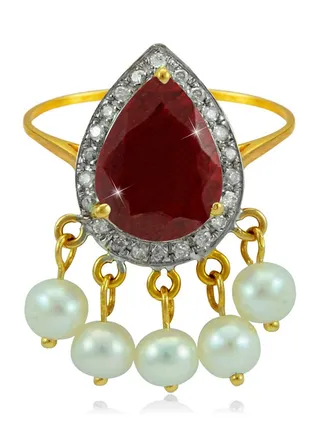 18K Gold Diamonds Royal Indian Ruby Ring 0.12 Carat 