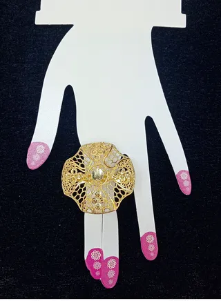 Imitation Artificial Jewellery Big Adjustable Arabic Design Ring Gold Plated 5 