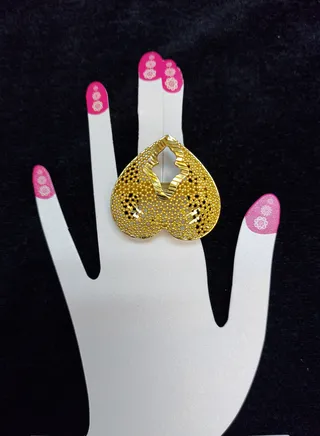 Imitation Artificial Jewellery Big Adjustable Arabic Design Ring Gold Plated 16 