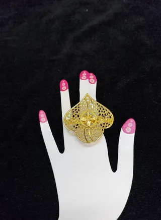 Imitation Artificial Jewellery Big Adjustable Arabic Design Ring Gold Plated 19 