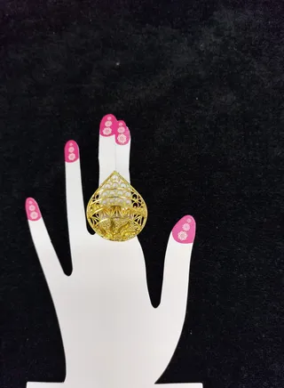 Imitation Artificial Jewellery Big Adjustable Arabic Design Ring Gold Plated 22 