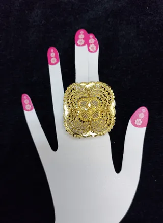 Imitation Artificial Jewellery Big Adjustable Arabic Design Ring Gold Plated 17 