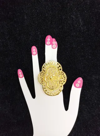 Imitation Artificial Jewellery Big Adjustable Arabic Design Ring Gold Plated 11 