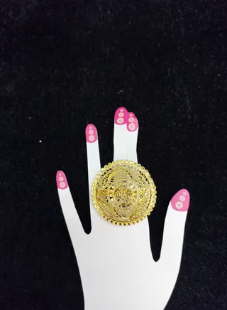 Imitation Artificial Jewellery Big Adjustable Arabic Design Ring Gold Plated 7 