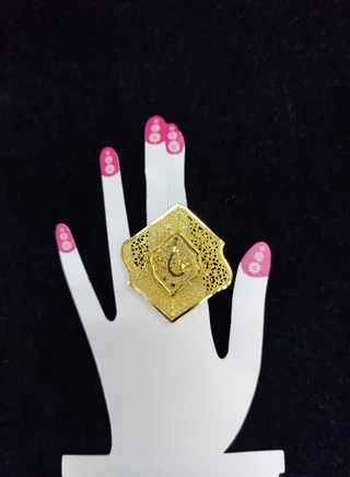 Imitation Artificial Jewellery Big Adjustable Arabic Design Ring Gold Plated 14 