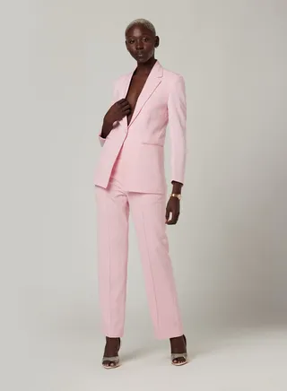 Pink Fitted Two-piece Suit Set with pants 
