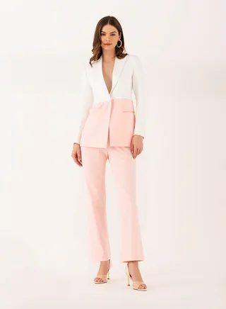La Vie en Rose Dual-Tone Pink and White Two Piece Suit Set With pants 