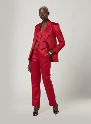 Red Three Piece Suit set with Vest and pants 