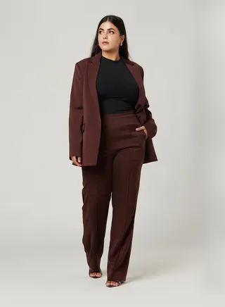 Dark Brown Fitted Two-piece Suit Set with pants 