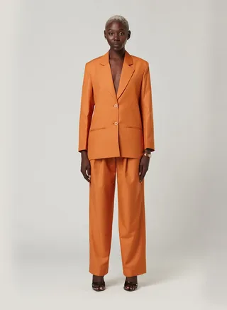 Back cut Over-sized Orange Two-piece Suit Set with pants 