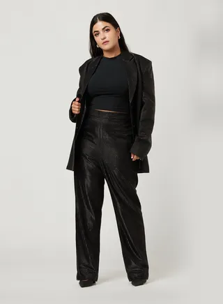 Over-sized Black Shimmer Two-piece Suit set with pants 