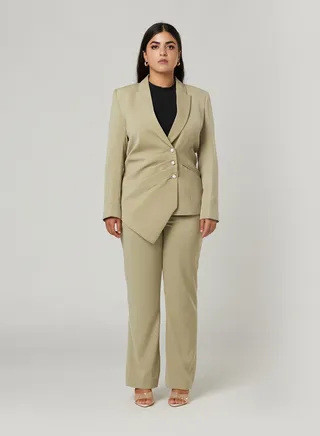 Sage Pleated Two-piece Suit Set with pants 