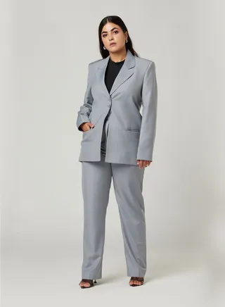 Grey Back Dart Two-piece Suit Set with pants 