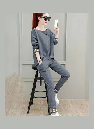2-Piece Long Sleeves T-Shirt And Pant Set Grey 