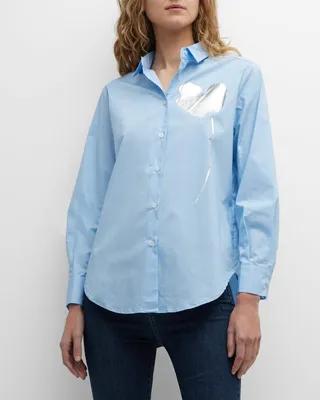 Metallic Floral-Print Poplin Shirt