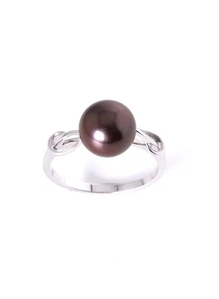 Ring, Freshwater Pearls, A Quality, Treated Black Color, 9.0-8.5MM, 18KW 