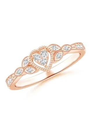 18 Karat Rose Gold Milgrain Diamond Heart Ring 