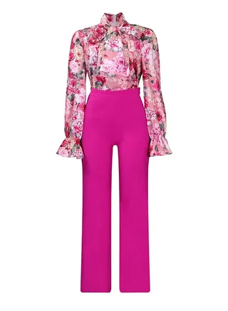 Women's Suit Loose Oversize Casual Printed Long sleeve Shirt And Wide Leg Pants 