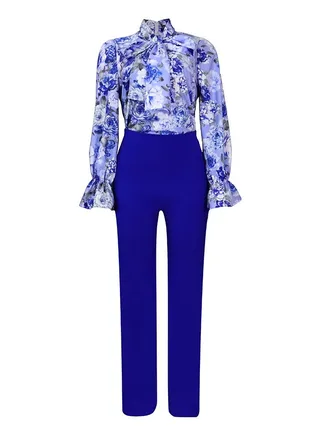 Women's Suit Loose Oversize Casual Printed Long sleeve Shirt And Wide Leg Pants 