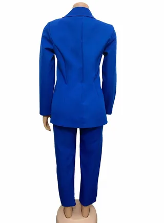 Women's Casual Solid Color Suit Blue 