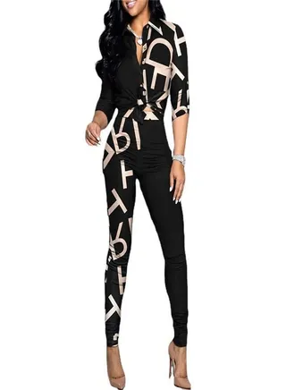 Printed Long Sleeve Casual Suit Multicolour 