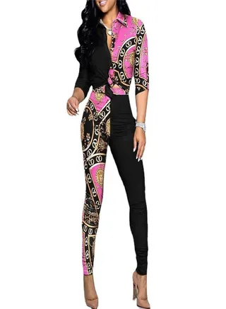 Printed Long Sleeve Casual Suit Multicolour 