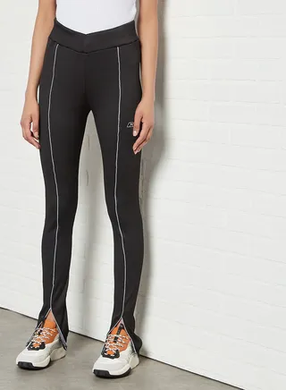 Front Stripe Pattern Leggings Black 