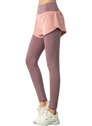 2-In-1 Mid-Rise Elastic Waist Pants Purple/Pink 