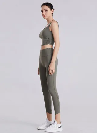 Solid High Rise Leggings Green 