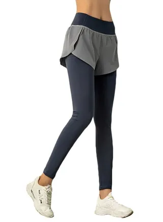 Solid 2-In-1 Leggings Blue/Grey 
