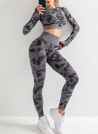 2-Piece Camouflage Printed Sports Suit Grey/Black 
