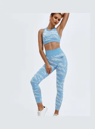 Printed Top And Leggings Set Blue/White 