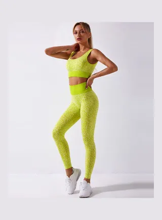 2-Piece Leopard Printed Sports Bra And High Waist Legging Set Green 