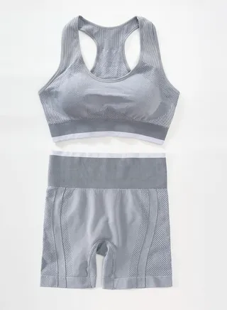 Women's White and Grey Sports Set, Two Pieces 